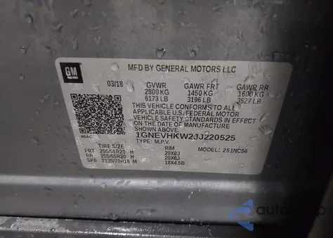 2018 Chevrolet Traverse 3Lt z USA, uszkodzony, nr VIN 1GNEVHKW2JJ220525